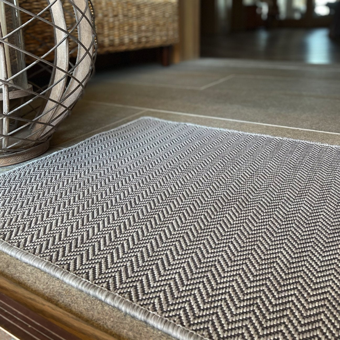 Indoor Outdoor Doormat Beige 36 in. x 60 in. Chevron Floor Mat
